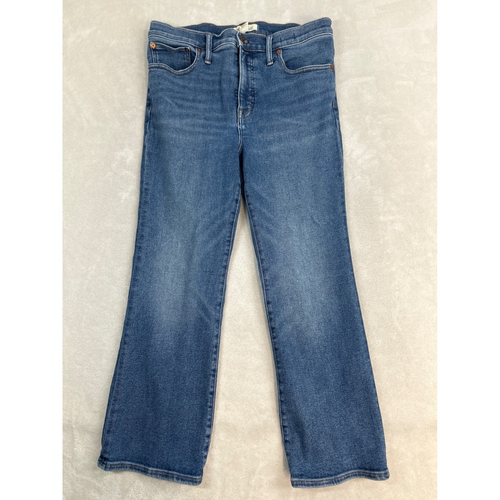 Madewell Cali Demi-Boot Jeans Womens 31 Blue High Rise Cropped Flare Stretch